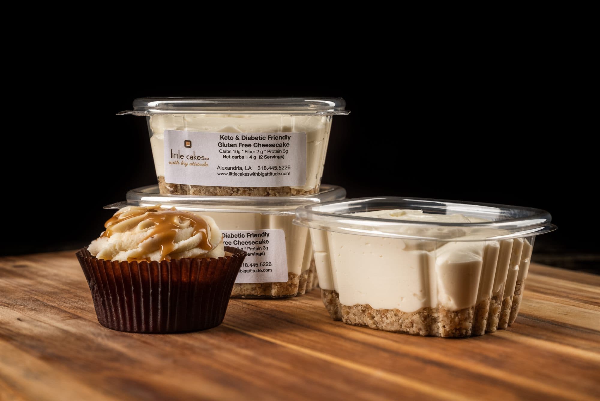 Keto and diabetic friendly gluten free cheesecakes with a caramel cupcake, low carb dessert Alexandria LA